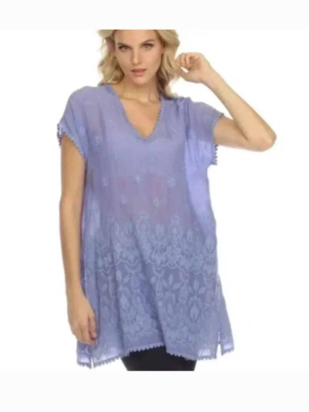 Johnny Was Embroidered Jocasta Willow Tunic Dress in Periwinkle Sz L